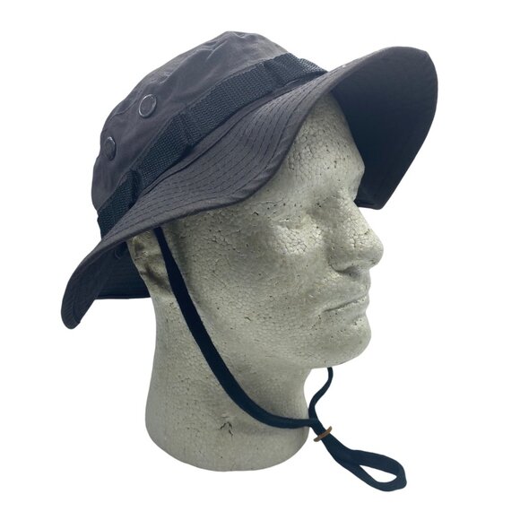 Black Military Style Boonie Hat 7.5 Hot Weather 100% Cotton Adjustable Strap - Picture 1 of 6